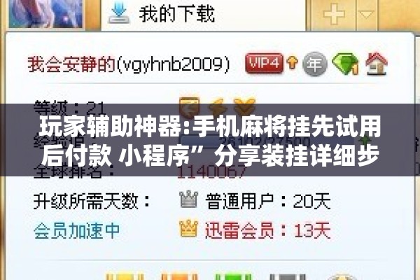 玩家辅助神器:手机麻将挂先试用后付款 小程序	”分享装挂详细步骤